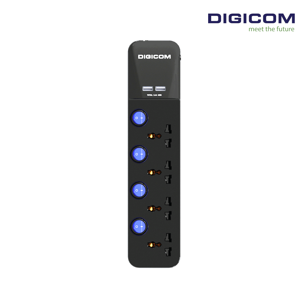 DIGICOM 4 Port Universal Sockets | 2 USB Charging Port DG-S40