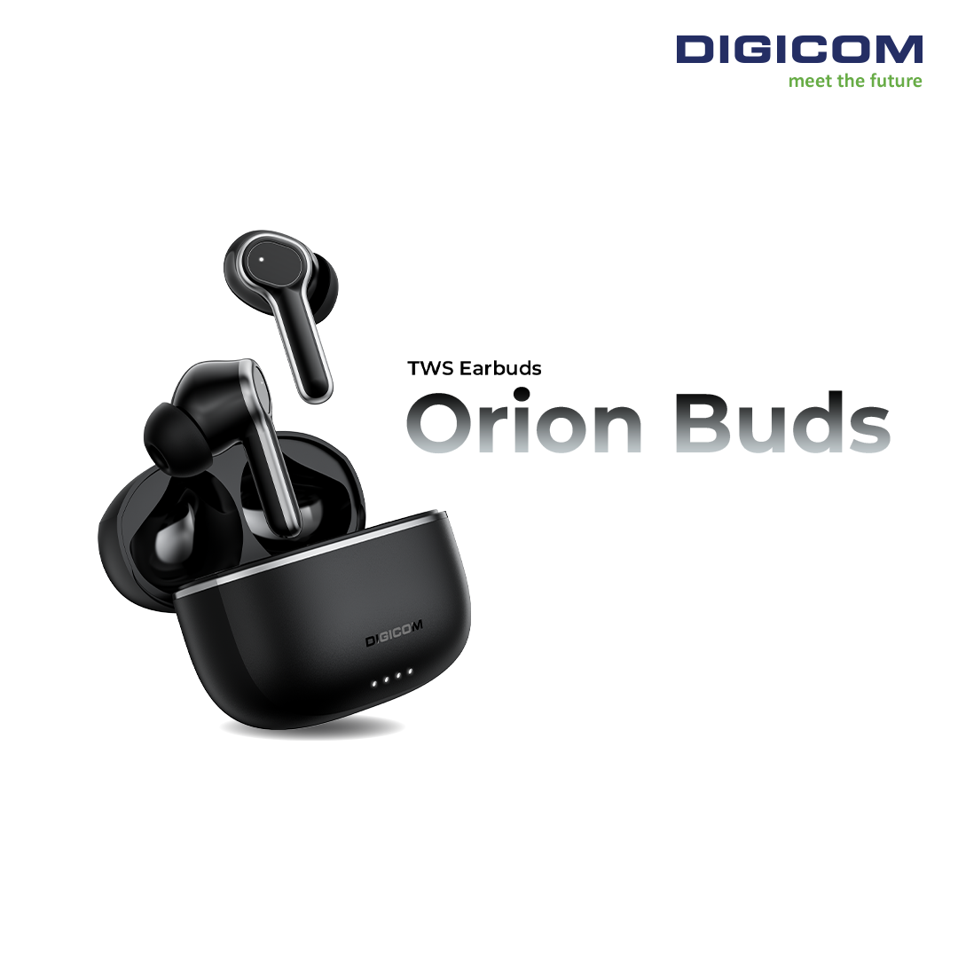 Digicom Orion EarBuds | 50 Hours Playtime | Dual Pairing | 12 mm Drivers | IPX5 Water Resistant | ANC, ENC, Transparency mode , Gaming Mode | Quad Mic