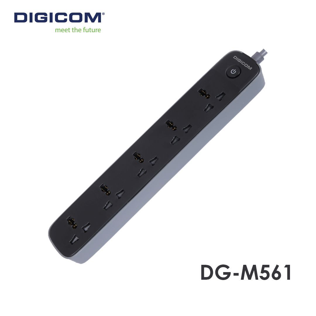 EXTENSION SOCKET 05 PORT | SINGLE SWITCH WITH LED INDICATOR | 10A | 2500W | 2M CORD | CHILD SAFETY SUTTER DG-M561 – DIGICOM