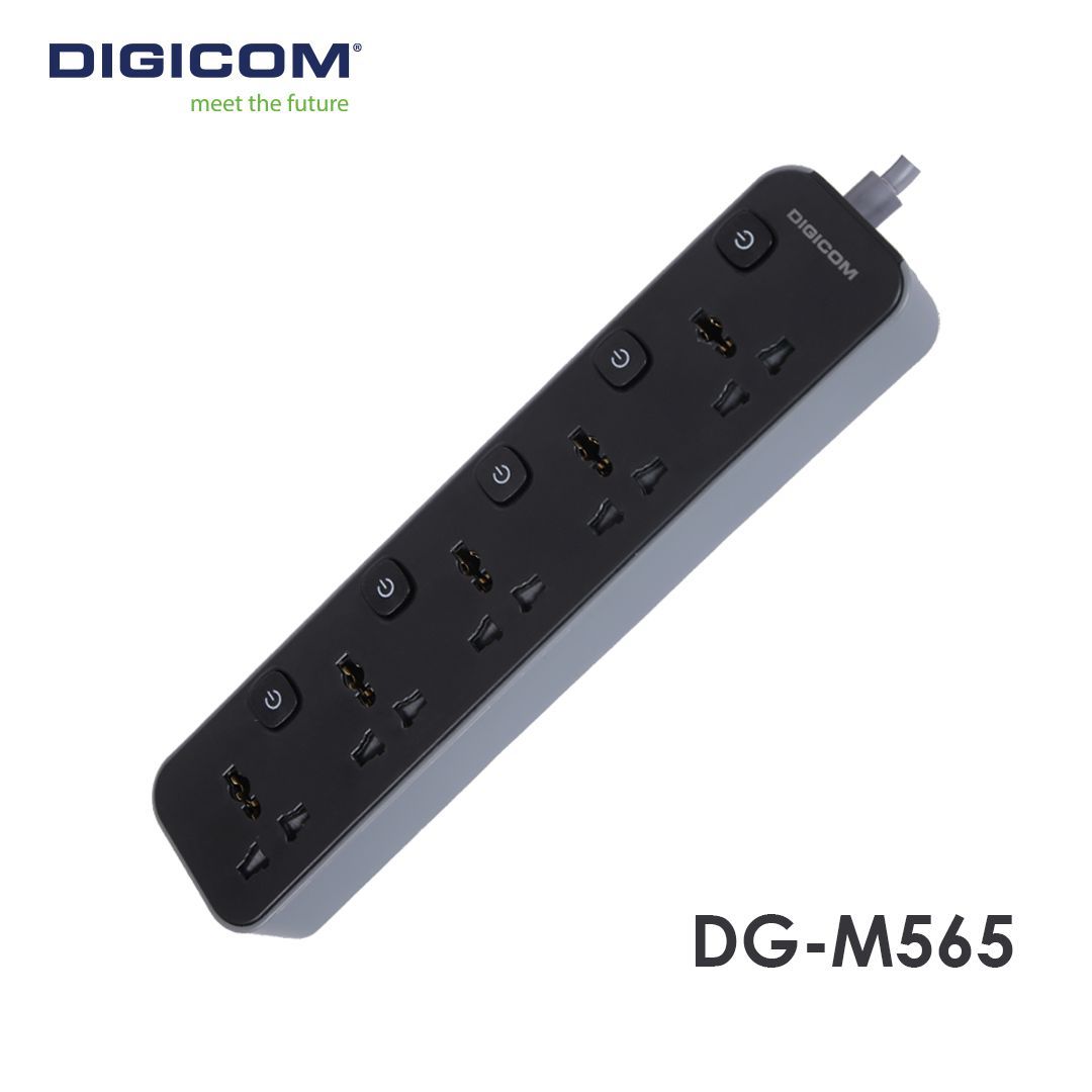 EXTENSION SOCKET 05 PORT | INDIVIDUAL SWITCH WITH LED INDICATOR | 10A | 2500W | 2M CORD | CHILD SAFETY SUTTER DG-M565 – DIGICOM