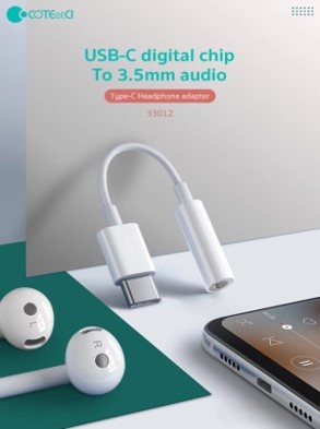 COTECi USB-C DIGITAL CHIP TO 3.5MM  AUDIO 33012 – WHITE